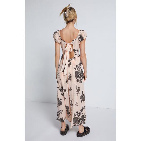 New Free People Forget Me Not Boho Floral Smocked Midi Dress $128 Small Peach - Picture 3 of 9